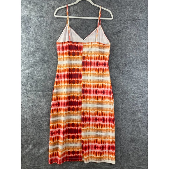 Zara Midi Dress Medium Red Orange Tie Dye Slip Sundress - Picture 3 of 13